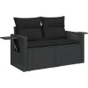 vidaXL - Tuinbank 2-zits - Zwart - Poly rattan - Met kussens