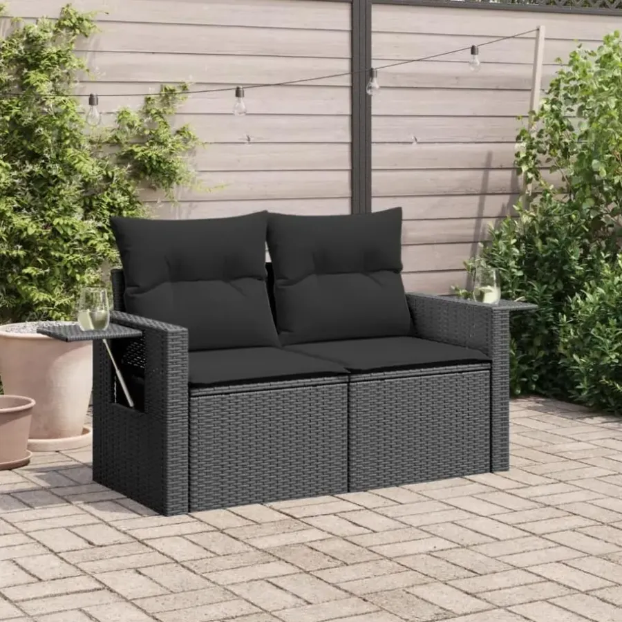 vidaXL - Tuinbank 2-zits - Zwart - Poly rattan - Met kussens