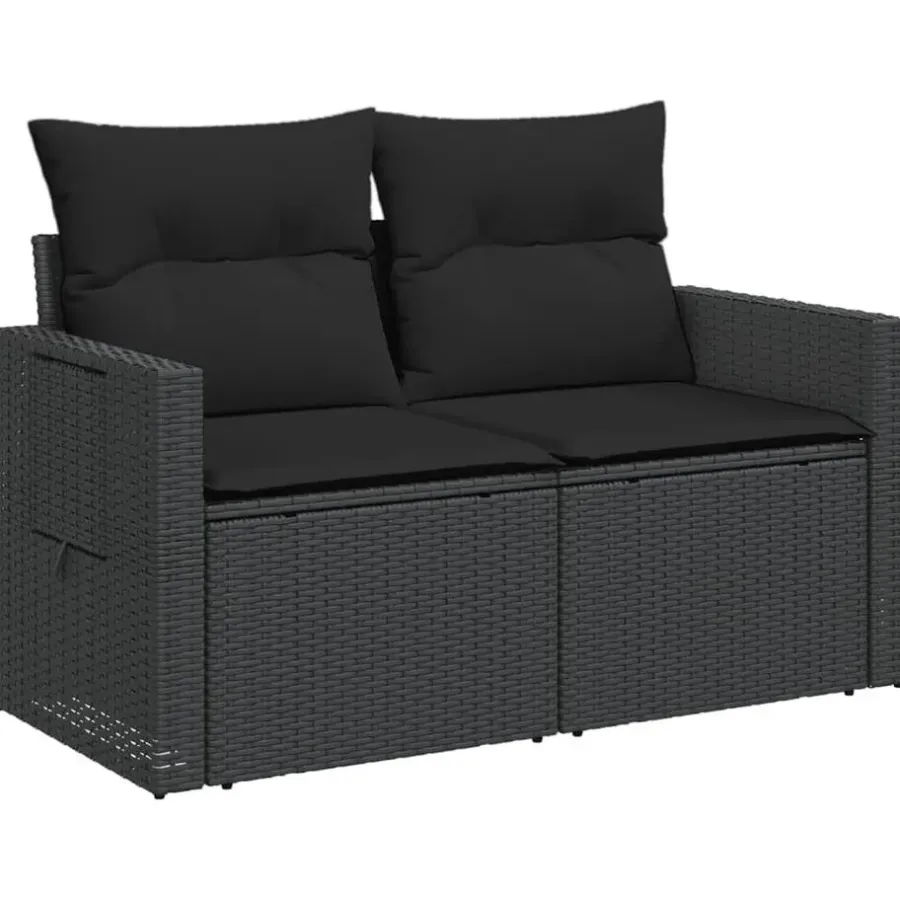 vidaXL - Tuinbank 2-zits - Zwart - Poly rattan - Met kussens