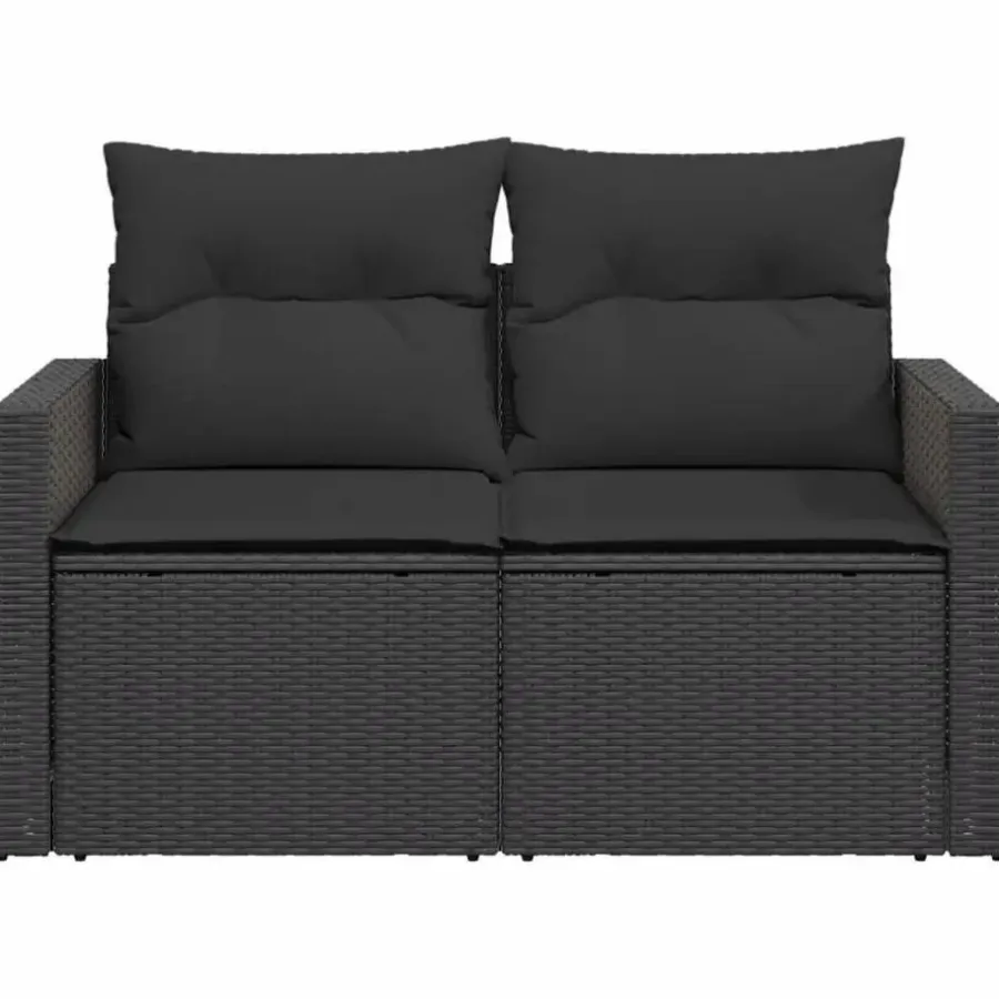 vidaXL - Tuinbank 2-zits - Zwart - Poly rattan - Met kussens