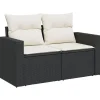 Loungebanken-vidaXL - Tuinbank 2-zits - Zwart - Poly rattan - Met kussens