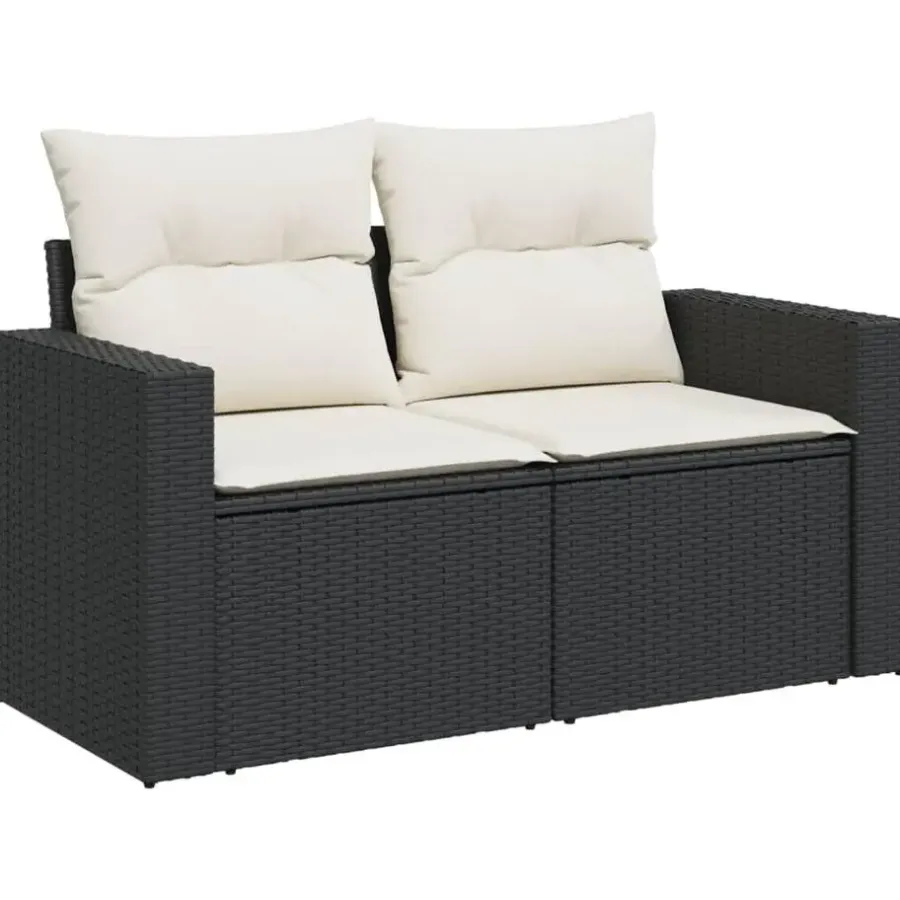 Loungebanken-vidaXL - Tuinbank 2-zits - Zwart - Poly rattan - Met kussens