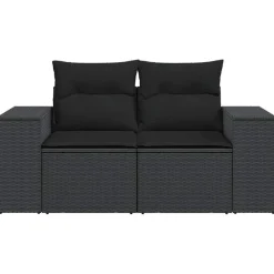 vidaXL - Tuinbank 2-zits - Zwart - Poly rattan - Met kussens