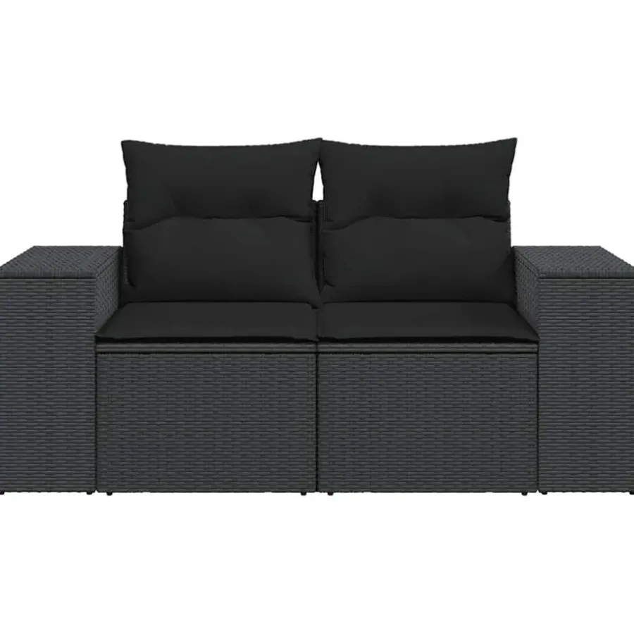 vidaXL - Tuinbank 2-zits - Zwart - Poly rattan - Met kussens