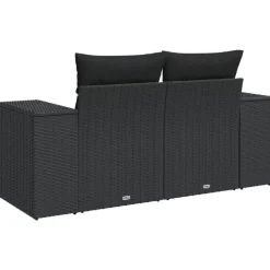 vidaXL - Tuinbank 2-zits - Zwart - Poly rattan - Met kussens