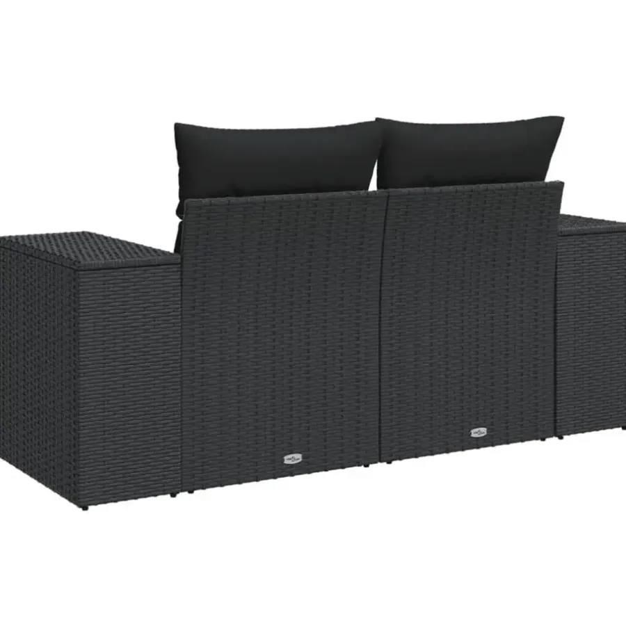 vidaXL - Tuinbank 2-zits - Zwart - Poly rattan - Met kussens