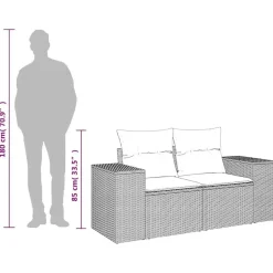 vidaXL - Tuinbank 2-zits - Zwart - Poly rattan - Met kussens