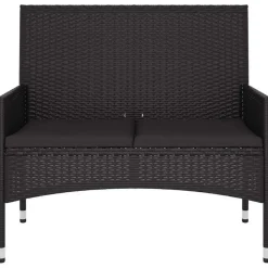 vidaXL - Tuinbank 2-zits - Zwart - Poly rattan - Met zwart kussens