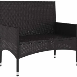 vidaXL - Tuinbank 2-zits - Zwart - Poly rattan - Met zwart kussens