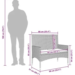 vidaXL - Tuinbank 2-zits - Zwart - Poly rattan - Met zwart kussens