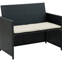 vidaXL - Tuinbank 2-zits - Zwart - Poly rattan - Met kussens