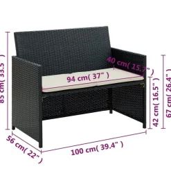 vidaXL - Tuinbank 2-zits - Zwart - Poly rattan - Met kussens