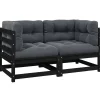 Loungebanken-vidaXL - Tuinbank 2-zits - Zwart - Grenenhout - Met kussens