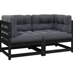 Loungebanken-vidaXL - Tuinbank 2-zits - Zwart - Grenenhout - Met kussens