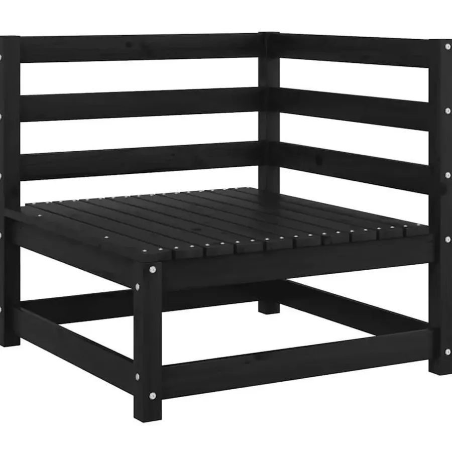 Loungebanken-vidaXL - Tuinbank 2-zits - Zwart - Grenenhout - Met kussens