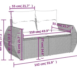 Loungebanken-vidaXL - Tuinbank 2-zits - Zwart - Poly rattan - Met kussens