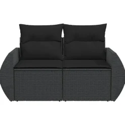 Loungebanken-vidaXL - Tuinbank 2-zits - Zwart - Poly rattan - Met kussens