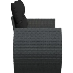 Loungebanken-vidaXL - Tuinbank 2-zits - Zwart - Poly rattan - Met kussens