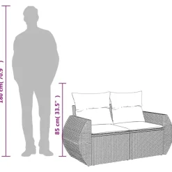 Loungebanken-vidaXL - Tuinbank 2-zits - Zwart - Poly rattan - Met kussens
