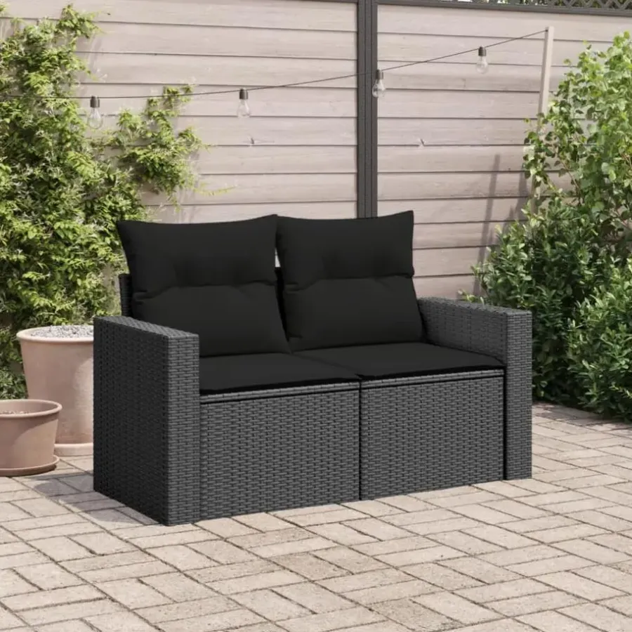 vidaXL - Tuinbank 2-zits - Zwart - Poly rattan - Met kussens
