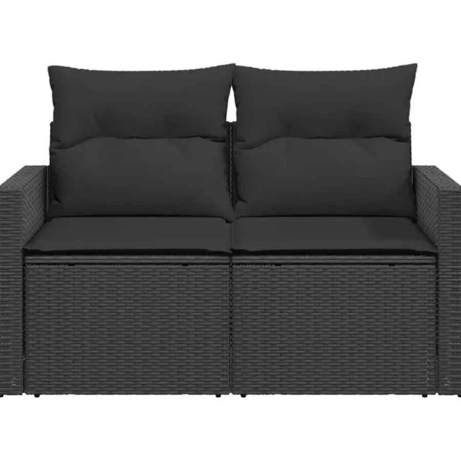 vidaXL - Tuinbank 2-zits - Zwart - Poly rattan - Met kussens
