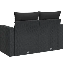 vidaXL - Tuinbank 2-zits - Zwart - Poly rattan - Met kussens