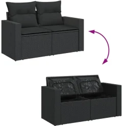 vidaXL - Tuinbank 2-zits - Zwart - Poly rattan - Met kussens