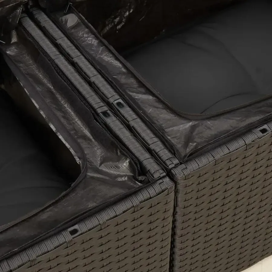 vidaXL - Tuinbank 2-zits - Zwart - Poly rattan - Met kussens