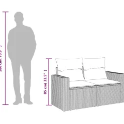 vidaXL - Tuinbank 2-zits - Zwart - Poly rattan - Met kussens