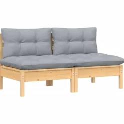 Loungebanken-vidaXL - Tuinbank 2-zits- Grijs - Grenenhout - Met kussens