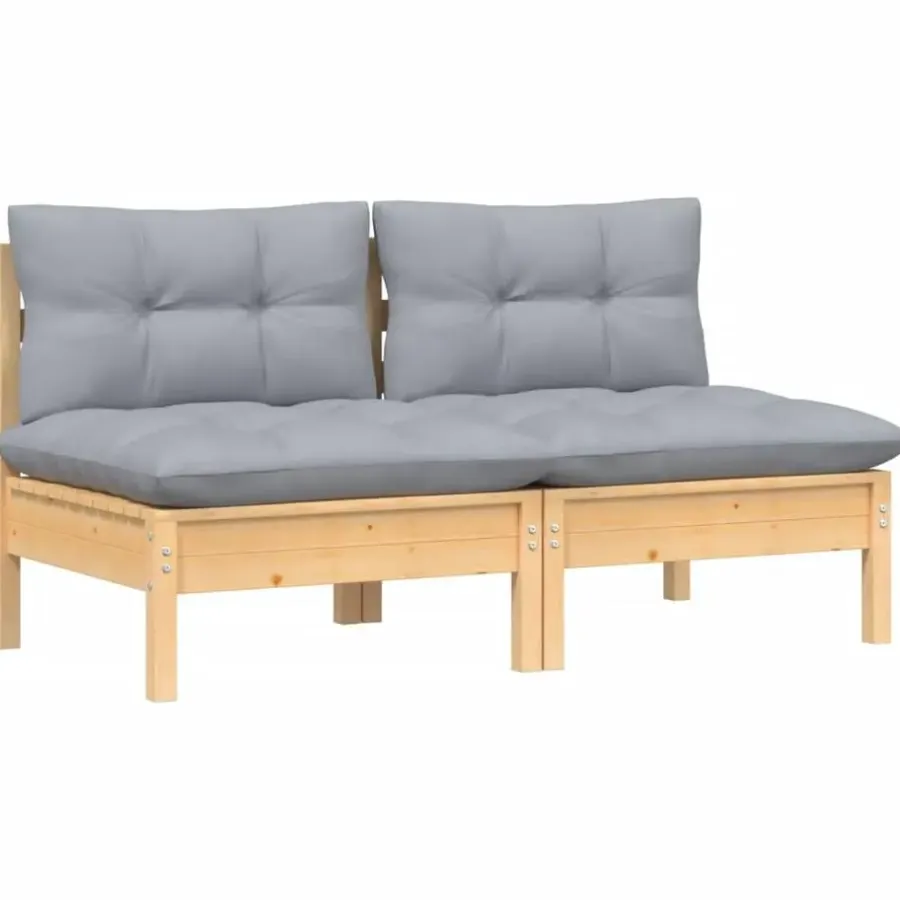 Loungebanken-vidaXL - Tuinbank 2-zits- Grijs - Grenenhout - Met kussens