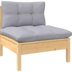 Loungebanken-vidaXL - Tuinbank 2-zits- Grijs - Grenenhout - Met kussens