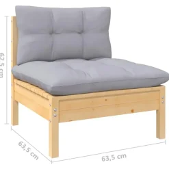 Loungebanken-vidaXL - Tuinbank 2-zits- Grijs - Grenenhout - Met kussens