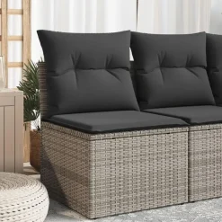 vidaXL - Tuinbank zonder armleuning - Grijs - Poly rattan - Met kussens