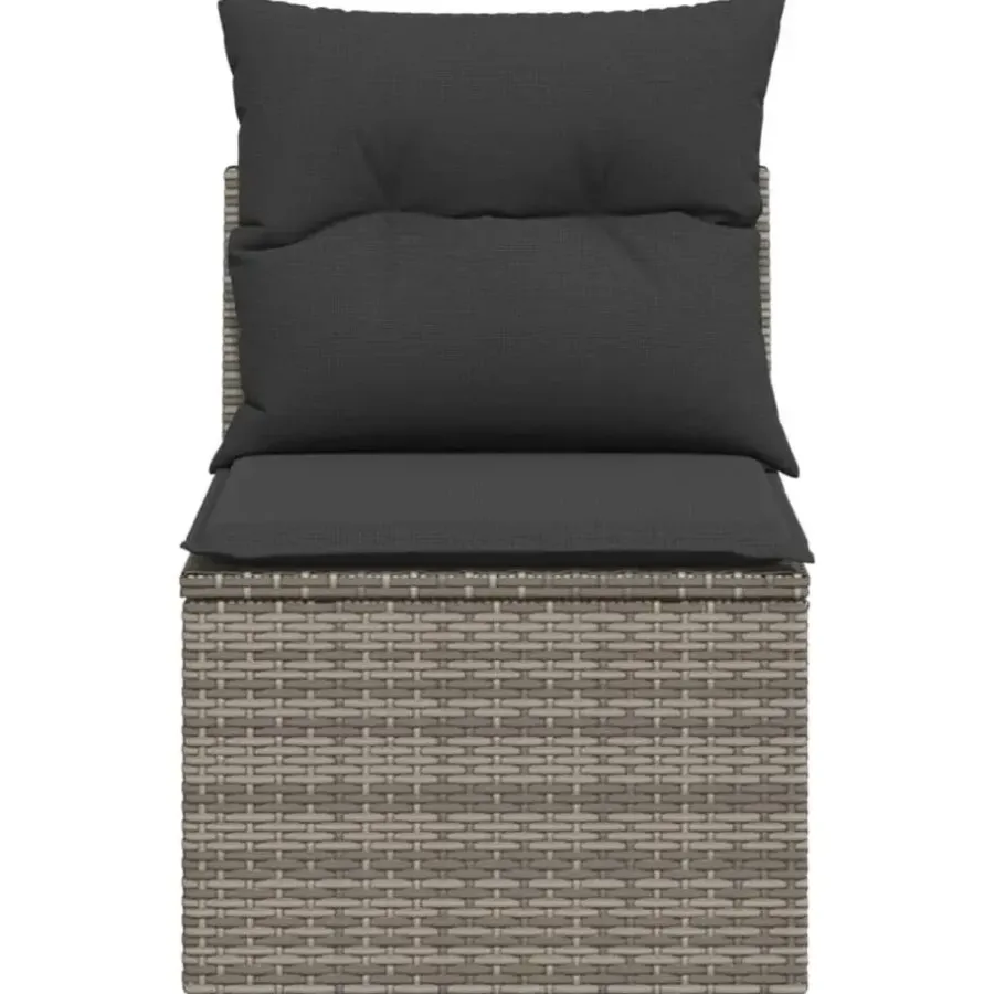 vidaXL - Tuinbank zonder armleuning - Grijs - Poly rattan - Met kussens