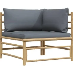 Loungeset Elementen-vidaXL - Tuinhoekbank - Grijs - Bamboe - Met kussens