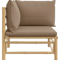 vidaXL - Tuinhoekbank - Taupe - Bamboe - Met kussens
