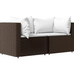 Loungebanken-vidaXL - Tuinhoekbanken - Bruin - Poly rattan - Met kussens