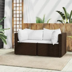 Loungebanken-vidaXL - Tuinhoekbanken - Bruin - Poly rattan - Met kussens