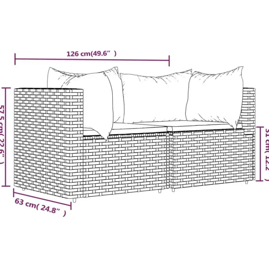 vidaXL - Tuinhoekbanken - Grijs - Poly rattan - 2 stuks - Met kussens