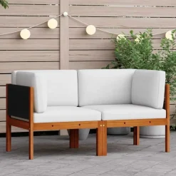 Loungeset Elementen-vidaXL - Tuinhoekbanken met kussens - Acaciahout & touw - 2 stuks