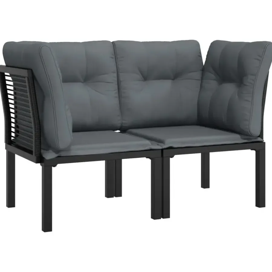 Loungeset Elementen-vidaXL - Tuinhoekstoelen - Zwart en grijs - Poly rattan - 2 stuks - Met kussens
