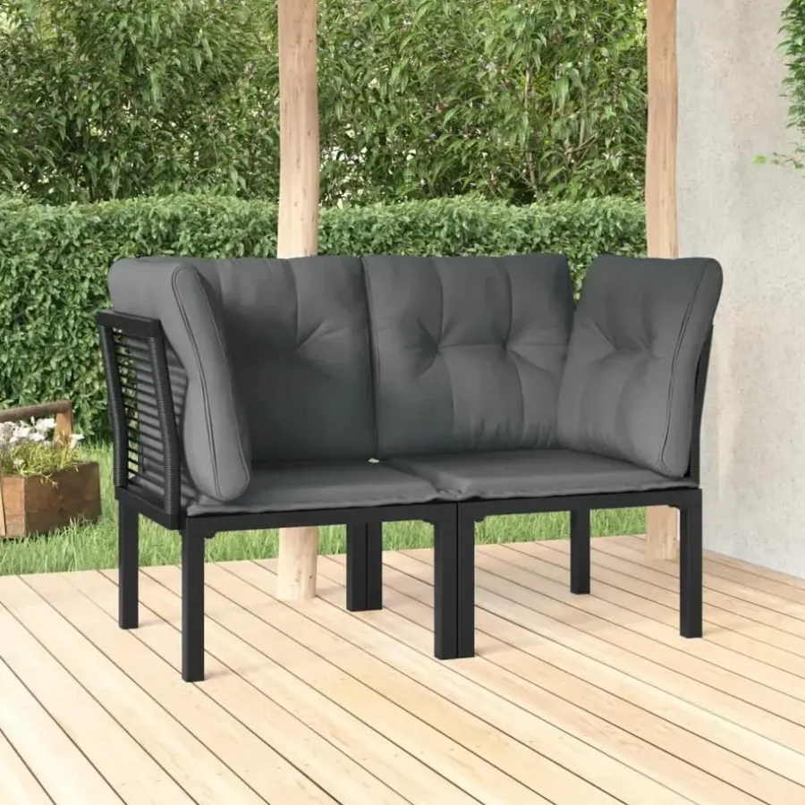 Loungeset Elementen-vidaXL - Tuinhoekstoelen - Zwart en grijs - Poly rattan - 2 stuks - Met kussens