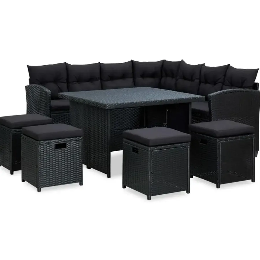 Tuinsets|Tuinsets-vidaXL - Tuinloungeset - Zwart - Poly rattan - 6 stuks - Met kussens