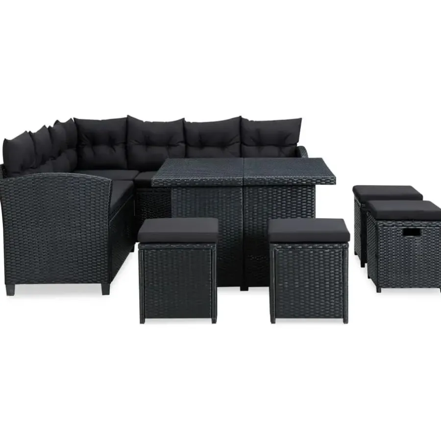 Tuinsets|Tuinsets-vidaXL - Tuinloungeset - Zwart - Poly rattan - 6 stuks - Met kussens