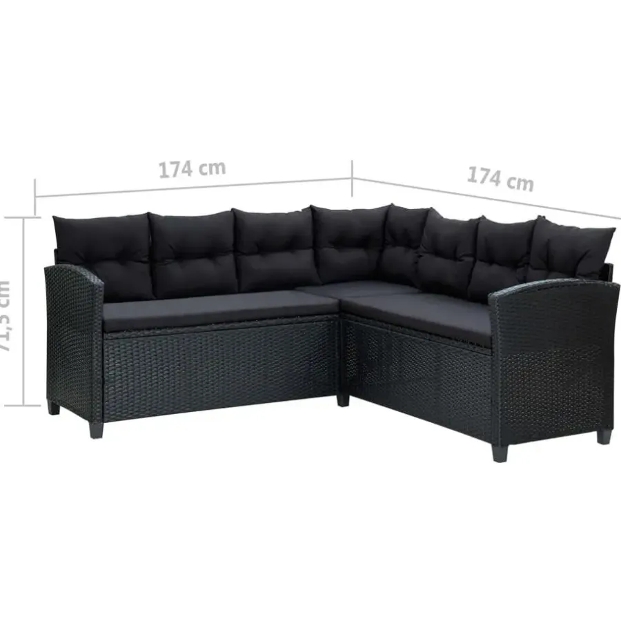 Tuinsets|Tuinsets-vidaXL - Tuinloungeset - Zwart - Poly rattan - 6 stuks - Met kussens