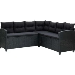 Tuinsets|Tuinsets-vidaXL - Tuinloungeset - Zwart - Poly rattan - 6 stuks - Met kussens