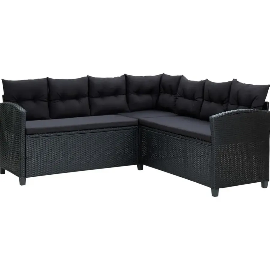 Tuinsets|Tuinsets-vidaXL - Tuinloungeset - Zwart - Poly rattan - 6 stuks - Met kussens
