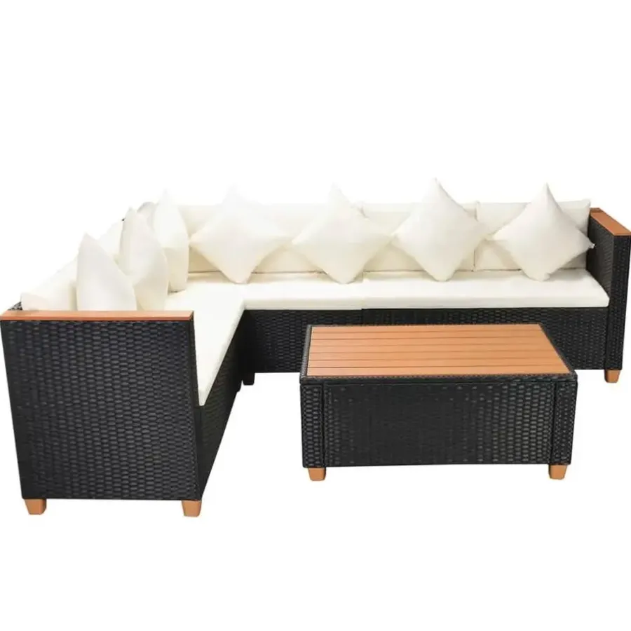 Loungesets-vidaXL - Tuinmeubilair - Zwart - Poly rattan