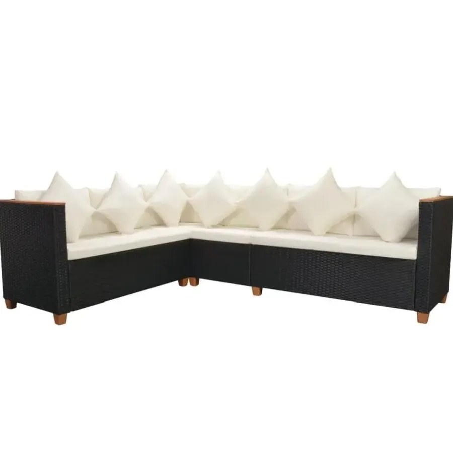 Loungesets-vidaXL - Tuinmeubilair - Zwart - Poly rattan